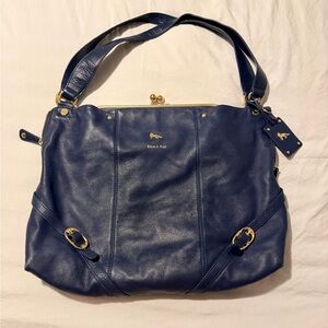 Emma Fox Navy Leather Hobo Bag with Gold Accents